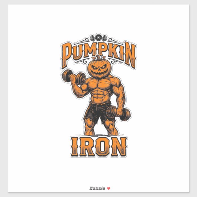 Sticker Citrouille Fer Vintage Bodybuilder Halloween Desig (Feuille)