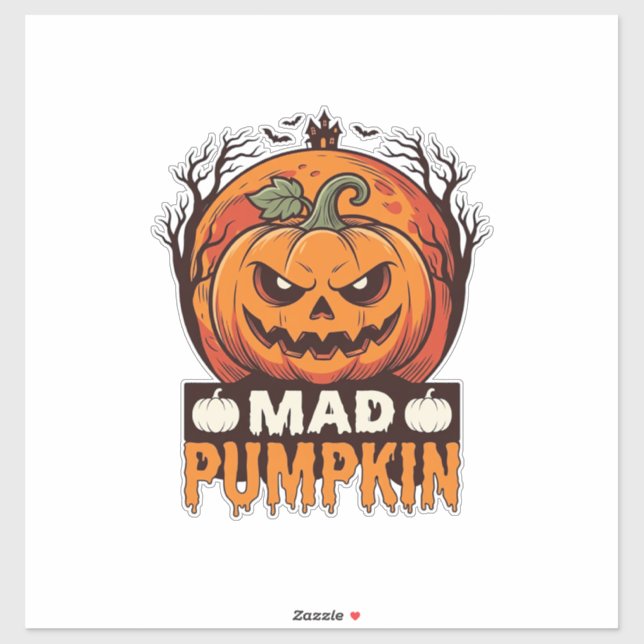 Sticker Citrouille Folle Halloween Dessin de Gravure Vinta (Feuille)