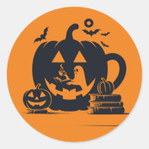 Sticker citrouille Halloween Café