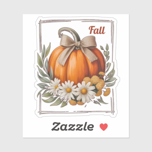 Sticker Citrouille rustique d'automne Nœud de toile de jut (Feuille)
