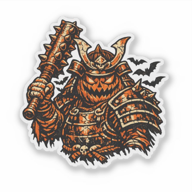 Sticker Citrouille Shogun — Guerrier Samouraï Vintage Hall (Devant)