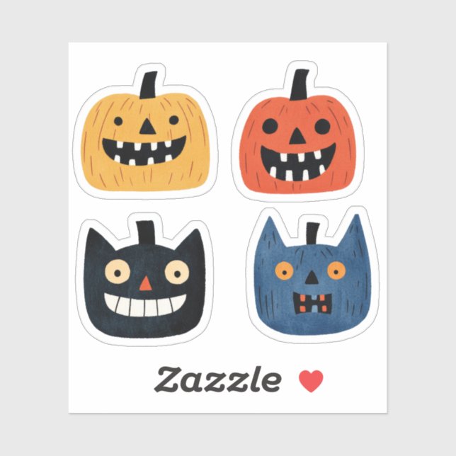 Sticker Citrouilles Bizarres Halloween Cute et Effrayant (Feuille)