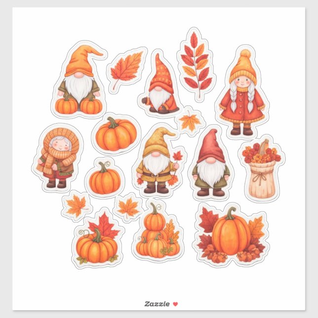 Sticker Citrouilles d'automne et feuilles décoration migno (Feuille)