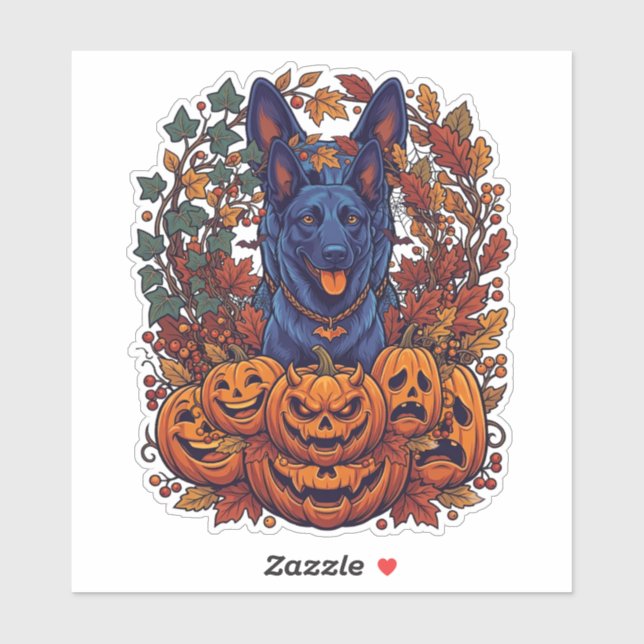 Sticker Citrouilles d'automne Pitbull bleu Halloween Chauv (Feuille)