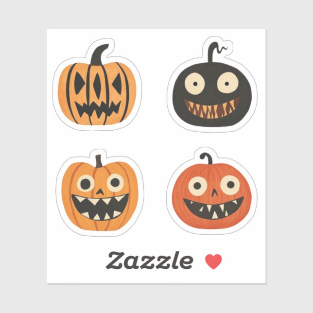 Sticker Citrouilles de Halloween drôlement sculptées (Feuille)