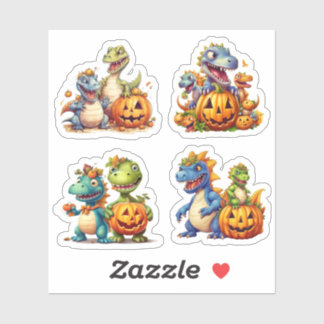 Sticker Citrouilles d'Halloween et dinosaures mignons