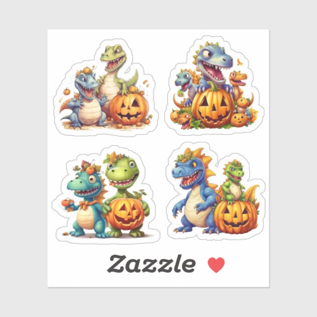 Sticker Citrouilles d'Halloween et dinosaures mignons (Feuille)