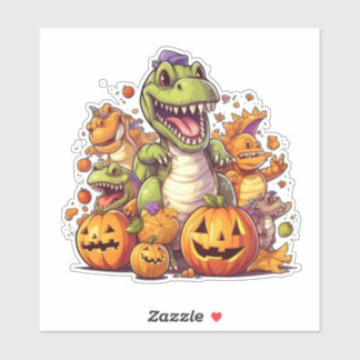 Sticker Citrouilles d'Halloween et dinosaures mignons