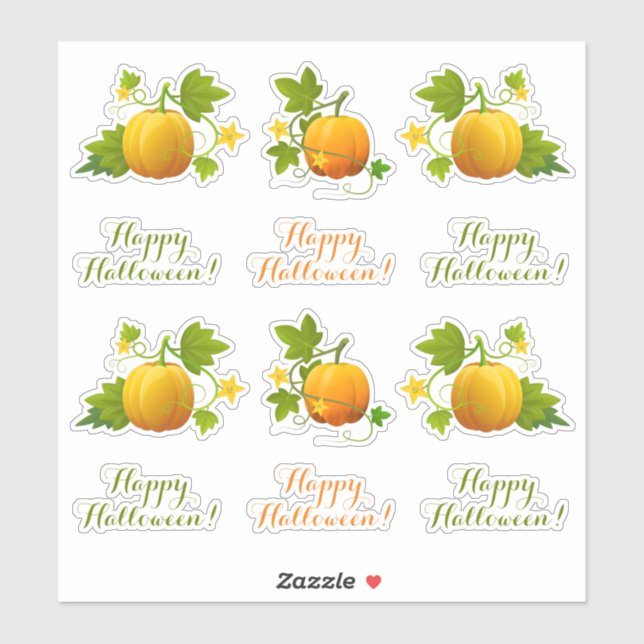 Sticker Citrouilles orange mignons et Happy Halloween ! Au (Feuille)