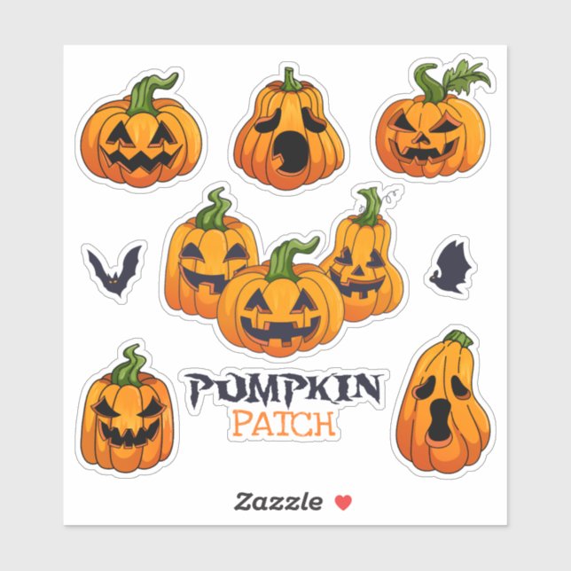 Sticker Citrouilles sculptées expressives mignonnes et eff (Feuille)