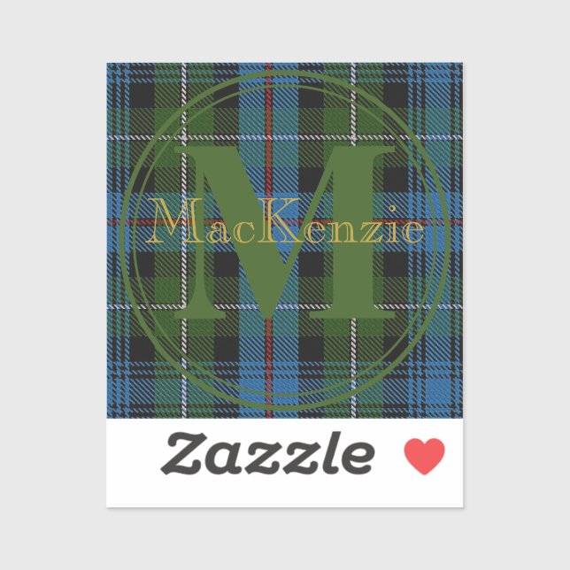 Sticker Clan écossais MacKenzie Tartan Gold Nom-Initiale (Feuille)