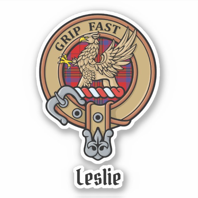 Sticker Clan Leslie Crest sur Red Tartan (Devant)