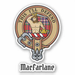 Sticker Clan MacFarlane Crest sur Red Tartan