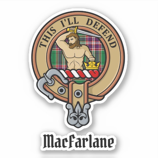 Sticker Clan MacFarlane Crest sur Tartan de chasse moderne (Devant)