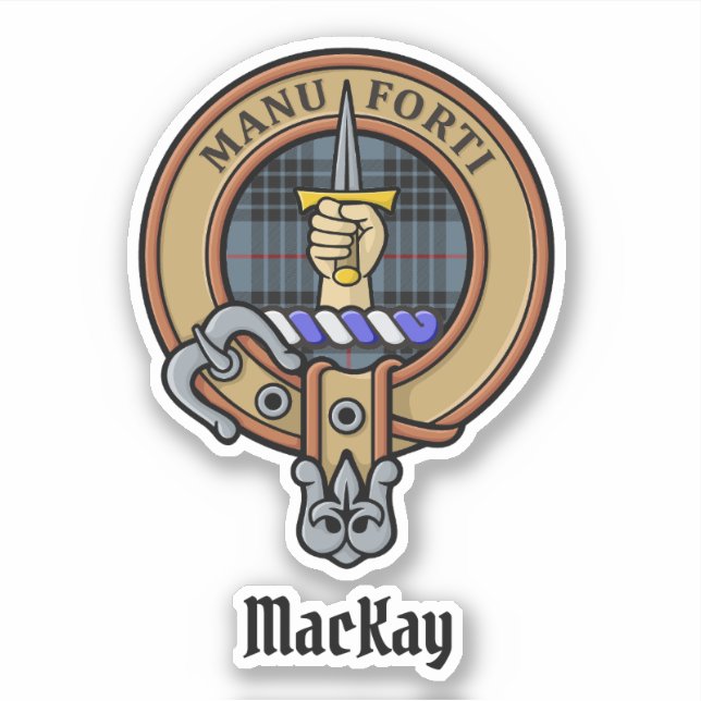 Sticker Clan MacKay Crest sur Blue Tartan (Devant)