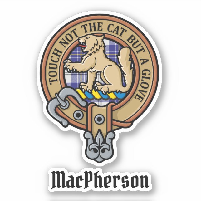 Sticker Clan MacPherson Crest sur la robe bleue Tartan (Devant)