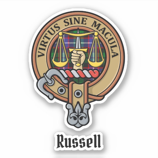 Sticker Clan Russell Crest over Tartan (Devant)