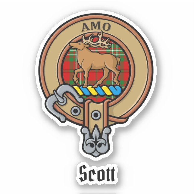 Sticker Clan Scott Crest sur l'autocollant Red Tartan (Devant)