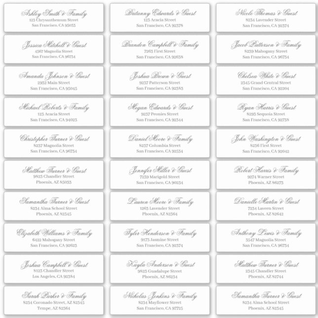 Sticker Classic Cursive Script Mariage Nom d'invité Adress (Devant)