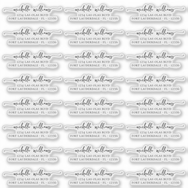 Sticker Classic Élégant Script Transparent Adresse de reto (Devant)