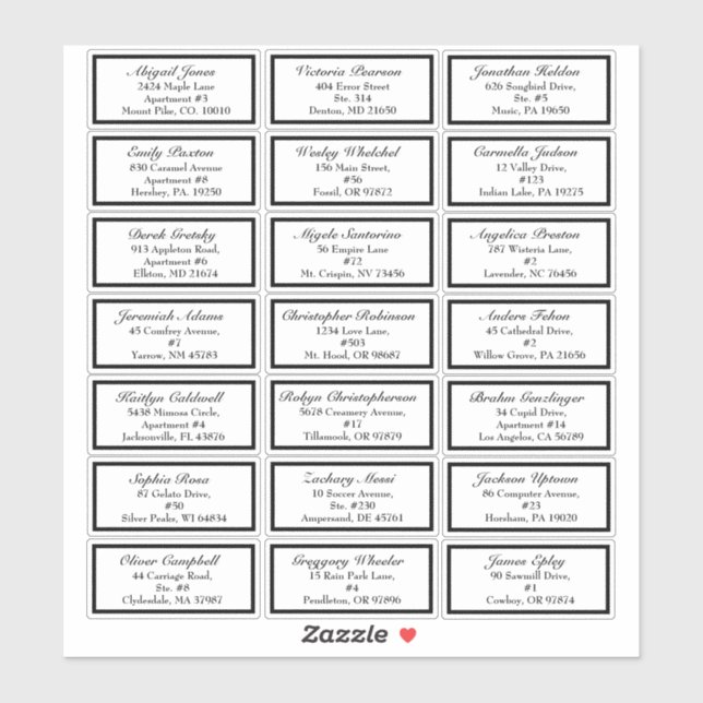 Sticker Classic Formal Black Mariage Petite adresse d'invi (Feuille)