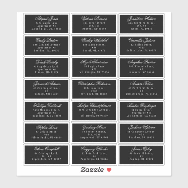 Sticker Classic gothique noir Mariage d'adresse invité Sti (Feuille)