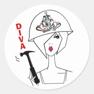 Sticker Classic Rond "Diva Avec Un Casquette Dur"
