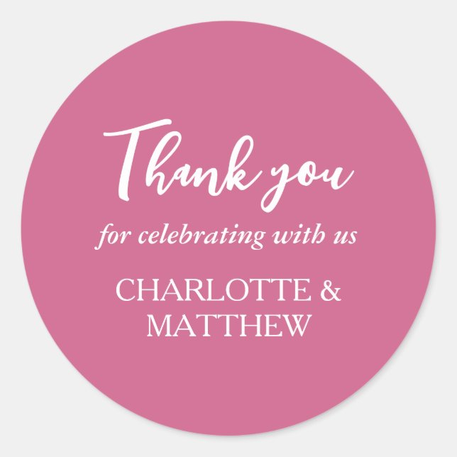 Sticker classique Magenta & White Mariage rond (Devant)