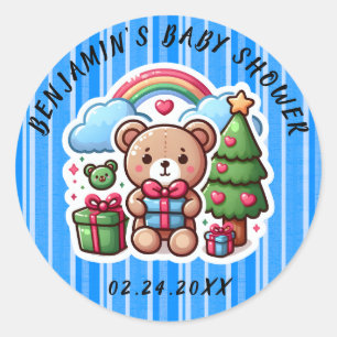 Sticker classique rond à Baby shower d'ours en pel