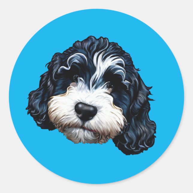 Sticker classique rond Bernedoodle (Devant)