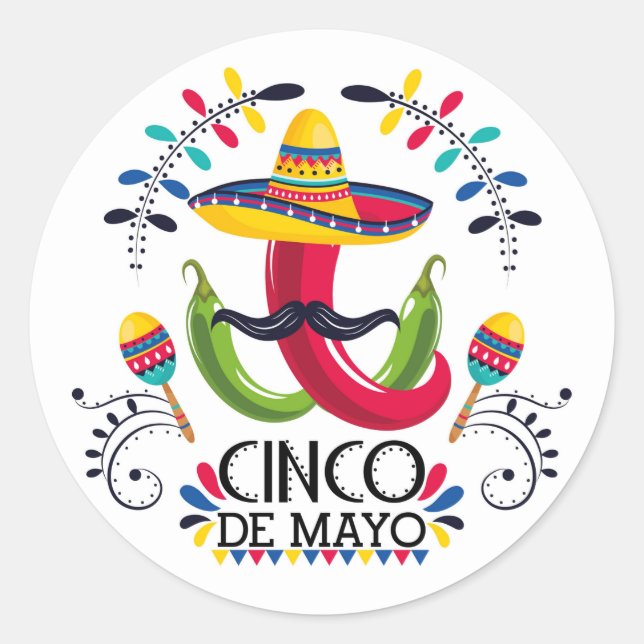 Sticker Classique Rond Cinco De Mayo (Devant)