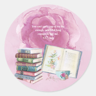 Sticker classique rond CS Lewis Tea & Book Quote