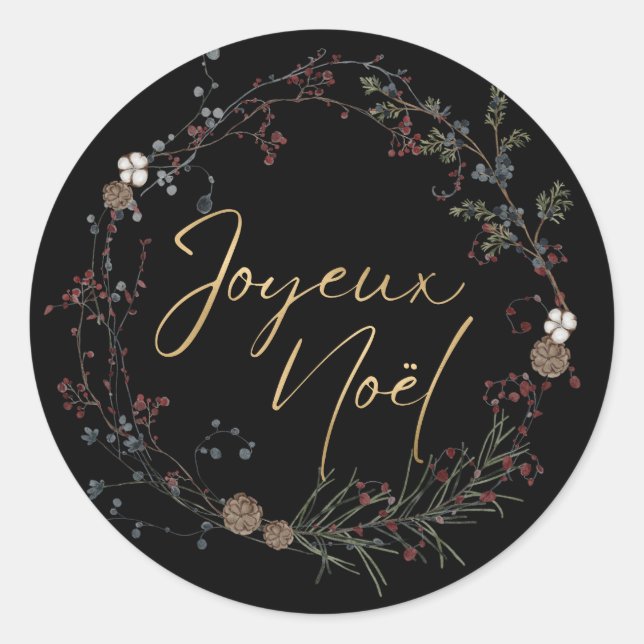 Sticker classique rond de Noël Joyeux Noel (Devant)