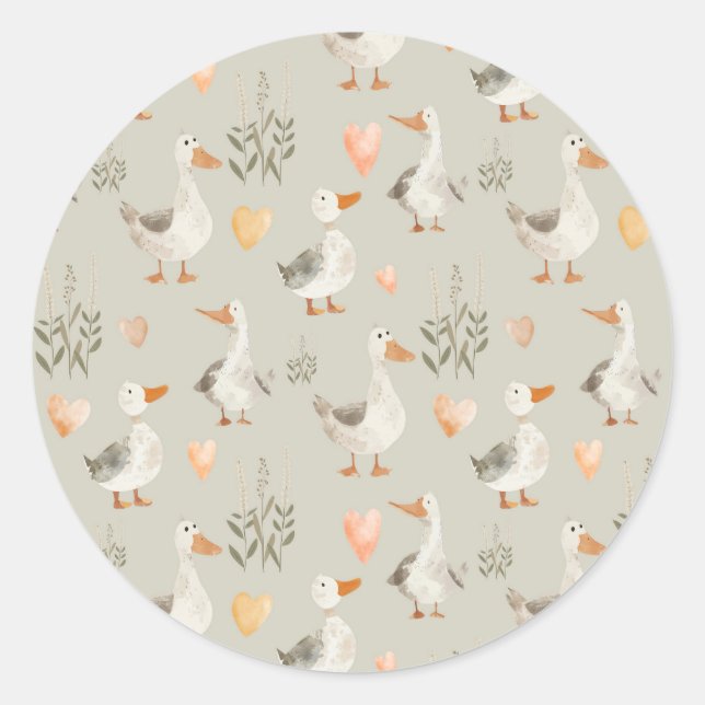 Sticker classique rond oie à l'aquarelle (Devant)