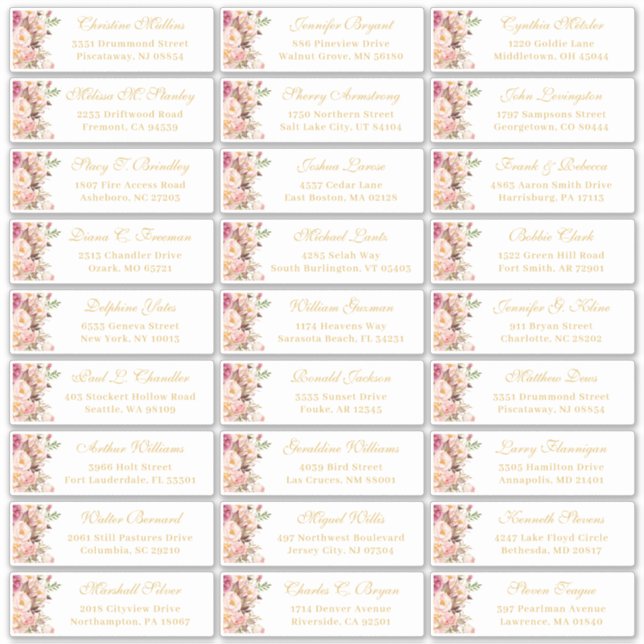 Sticker Classy Blush Rose Floral Mariage Adresse d'hôte (Devant)