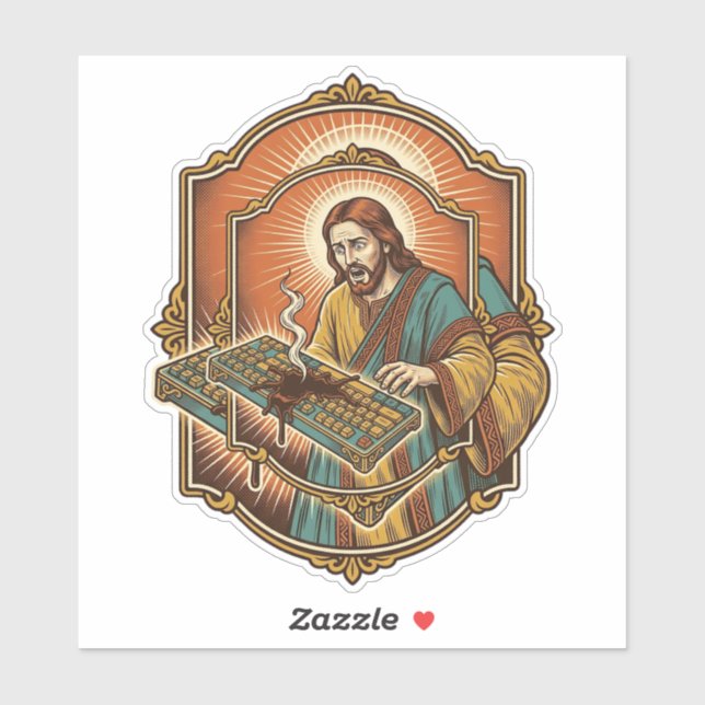 Sticker Clavier Mécanique Cassé par un Café Jésus Technolo (Feuille)