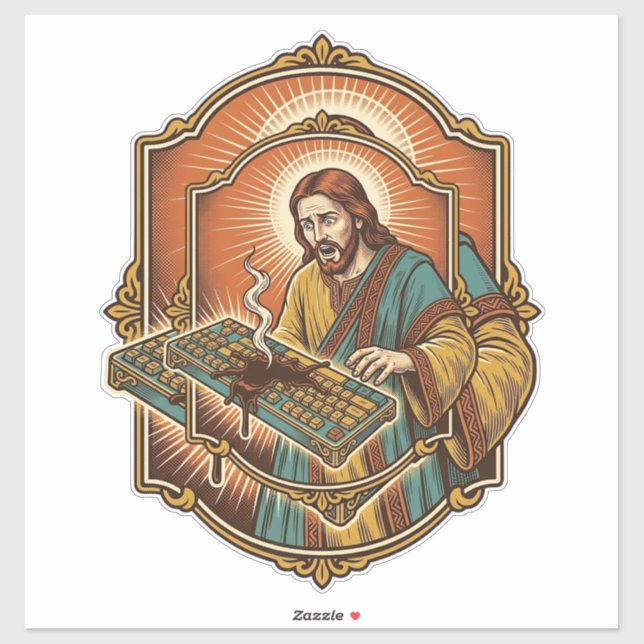 Sticker Clavier Mécanique Cassé par un Café Jésus Technolo (Feuille)