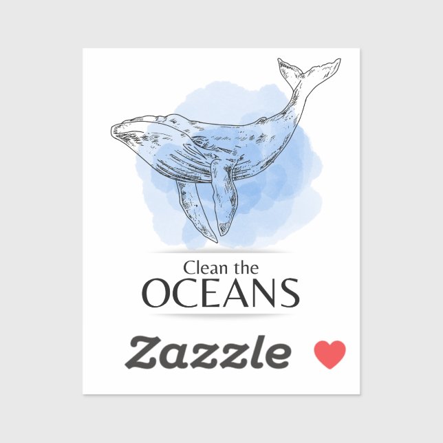 Sticker Clean the Oceans - whale watercolour design (Feuille)
