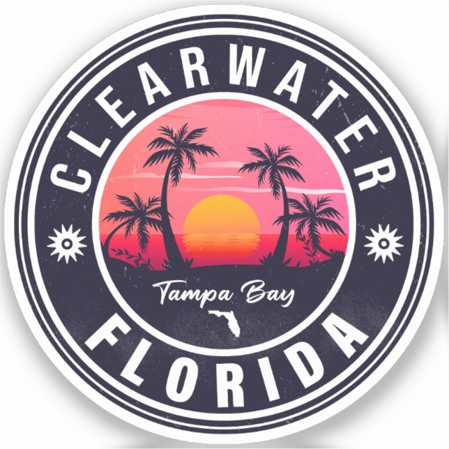 Sticker Clearwater Beach Floride Rétro Sunset Souvenirs (Recto)