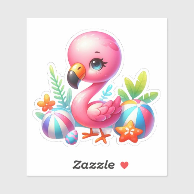 Sticker Clipart de dessin Flamant rose aquarelle (Feuille)
