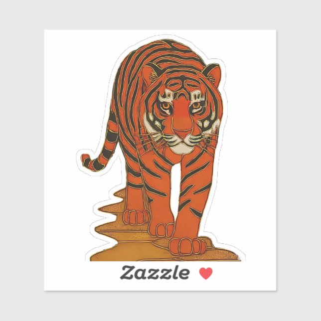 Sticker Cloisonne Art Tiger on the Jungle Path (Feuille)