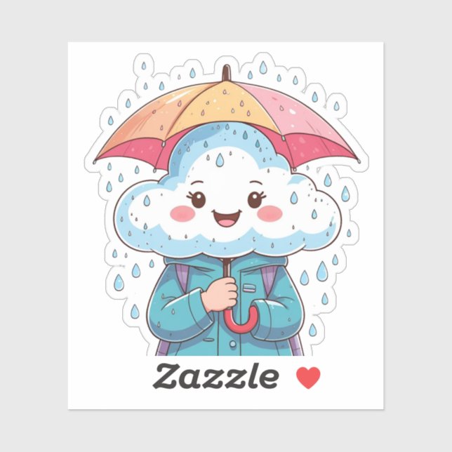 Sticker Cloud Cute Kawaii avec parapluie et minusc (Feuille)