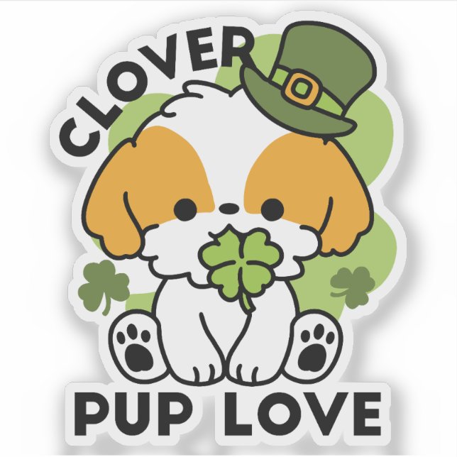 Sticker Clover Pup Love - St. Patrick's Day Chien Design (Devant)