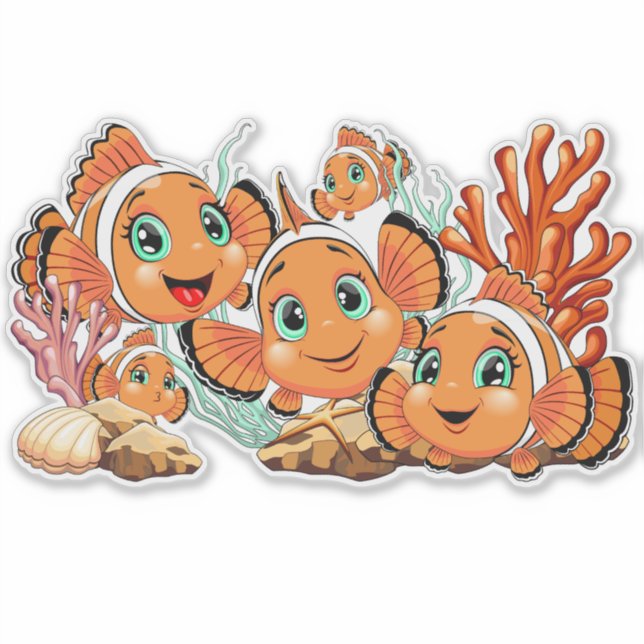 Sticker Clown fish Cartoon cute Family Underwater (Devant)