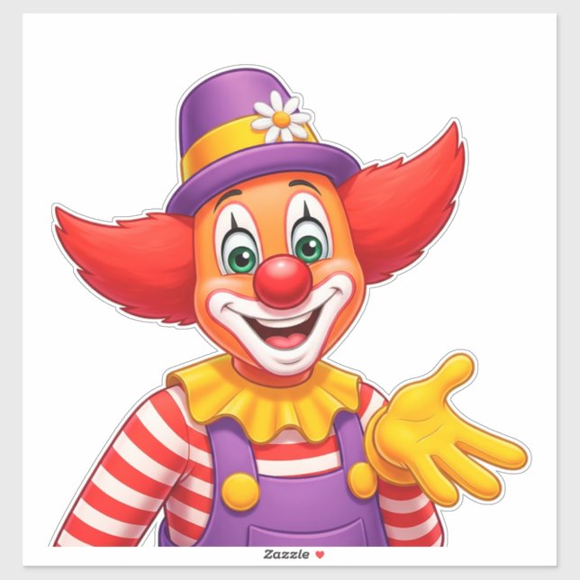 Sticker Clown Joyeux Avec Chapeau Violet (Feuille)