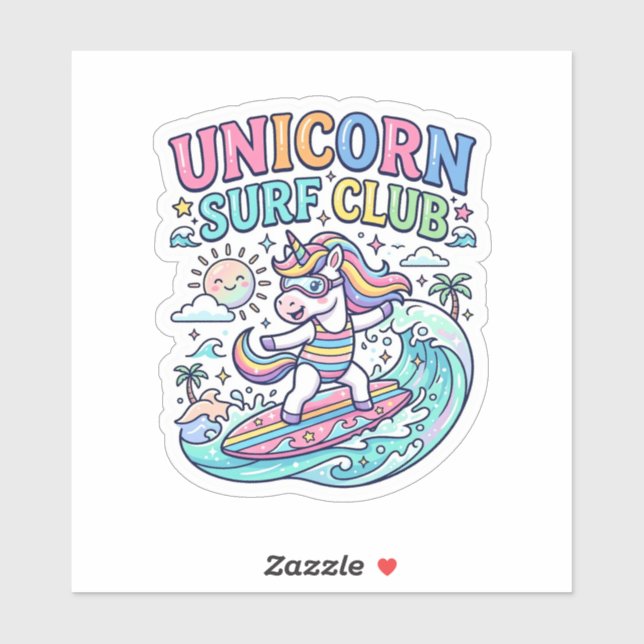 Sticker Club de surf Licorne (Feuille)