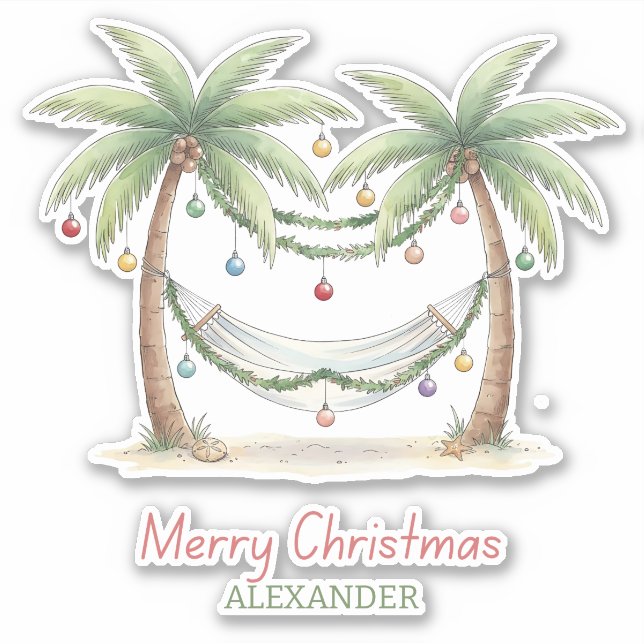 Sticker Coastal Christmas Palm Trees With Hammock (Devant)