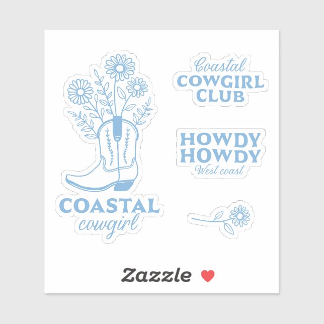 Sticker Coastal cowgirl esthétique bleu floral pack (Feuille)