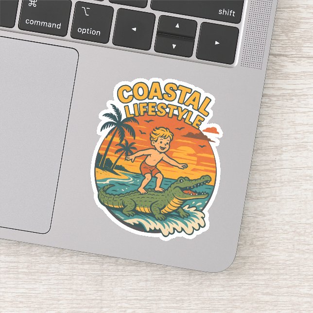 Sticker Coastal Lifestyle Gator Surfing - Retro Surf Beach (Détail)