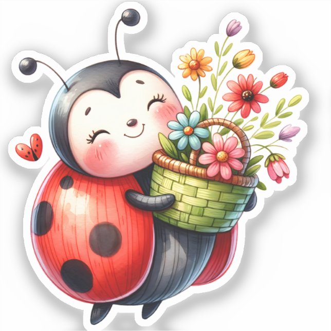 Sticker Coccinelle adorable Joyeux Anniversaire (Recto)